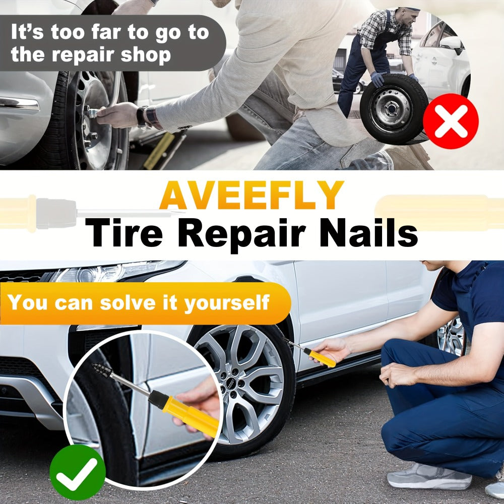 Tire Repair Nails Kit Rubber Screws – Self-Service Vacuum Tire Puncture Repair Set for Car Motorcycle ATV Truck Trailer, 120 / 200 / 300 Pcs, Screwdriver Included