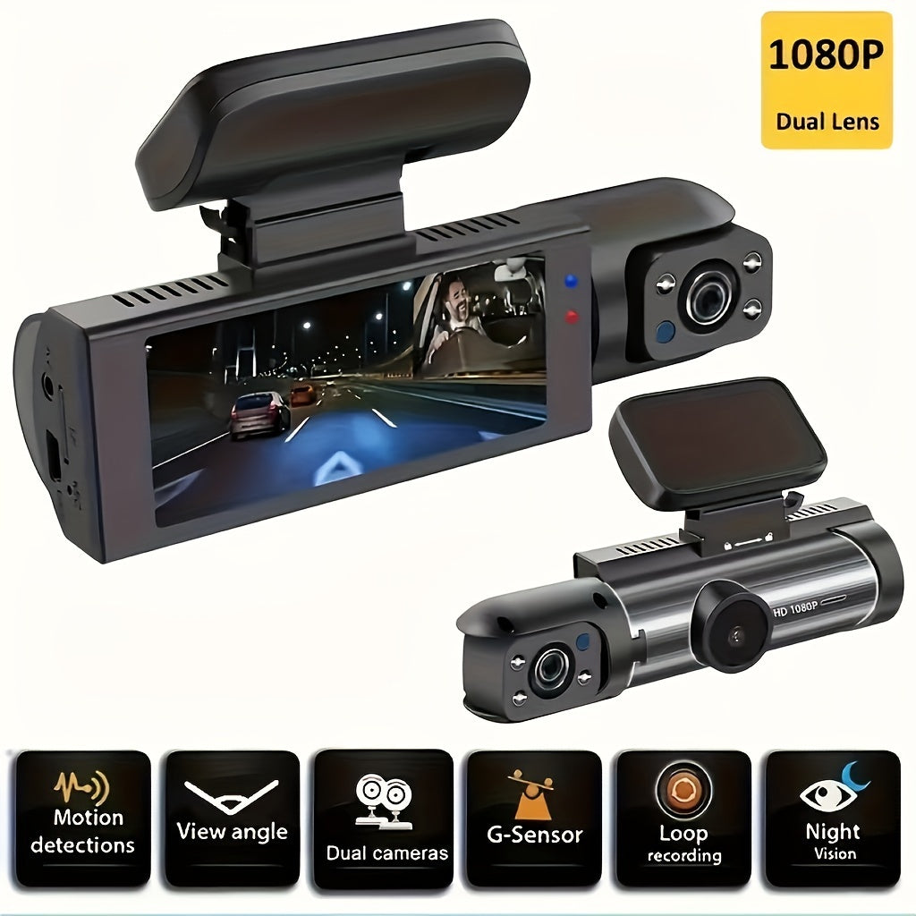 Pomeranian 1080P Dual Camera, Car Dashboard Camera, Front And Interior, Car Camera with Infrared Night Vision, Circular Recording, Wide-angle Car DVR Camera with 3.16-inch IPS Screen, Dual Lens Video Camera, Optional Cardless/64GB Memory Card