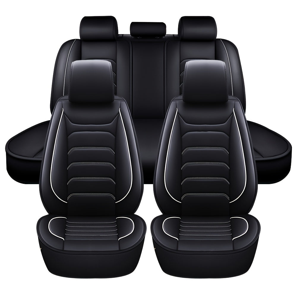 5-Seat Full Set Faux Leather Car Seat Covers - Waterproof All-Weather Protection, Full Surrounded Cushion Protector with Soft Foam Padding, Precise Fit for Cars, Trucks, Sedans & SUVs - Easy Installation, Durable Automotive Interior Accessories (Ideal Chr