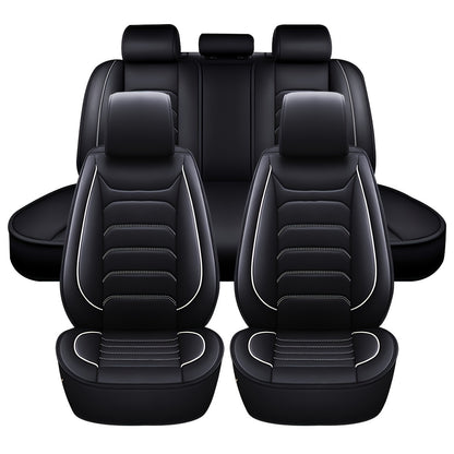 5-Seat Full Set Faux Leather Car Seat Covers - Waterproof All-Weather Protection, Full Surrounded Cushion Protector with Soft Foam Padding, Precise Fit for Cars, Trucks, Sedans & SUVs - Easy Installation, Durable Automotive Interior Accessories (Ideal Chr