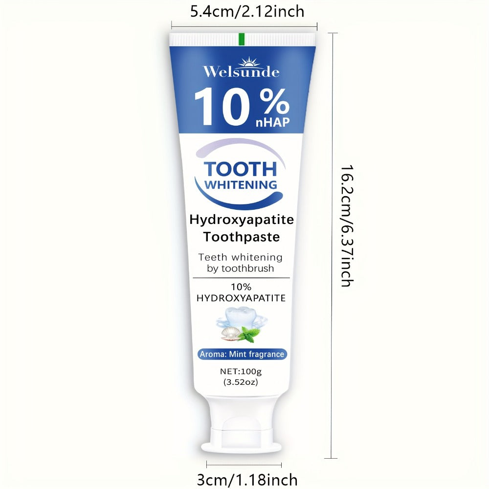 Nano Hydroxyapatite Toothpaste 2-Pack 10% HAp European Formula — Remineralizes Enamel, Deep Cleans & Whitens, Fluoride-Free, Gentle on Gums, Minty Fresh Breath, 100g/3.52oz Each