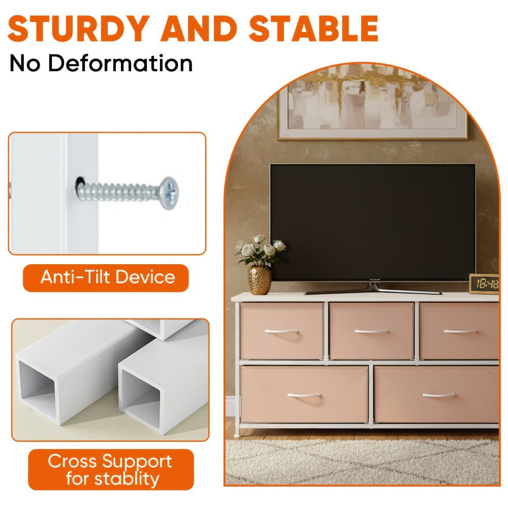 5-Drawer Fabric Dresser with Storage Drawers and Multiple Color Options detail image - detail view 5