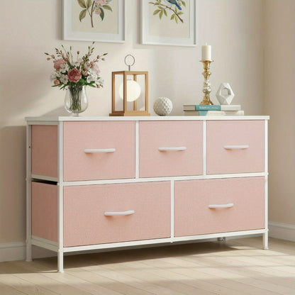 Dresser, 5-Drawer for Bedroom Fabric Storage Chest with Drawer Organizer 2 Fabric Bins shown in the main product view