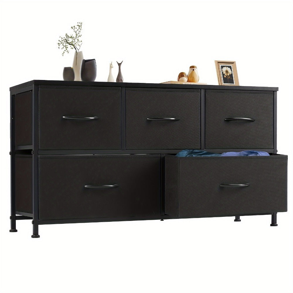 Dresser, 5 Drawer Fabric Chest with Metal Frame & Wood Top - Closet Storage Organizer shown in the main product view