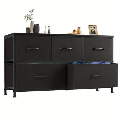 Dresser, 5 Drawer Fabric Chest with Metal Frame & Wood Top - Closet Storage Organizer shown in the main product view
