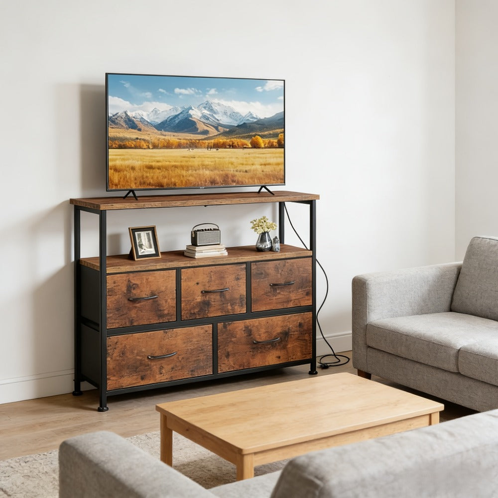 5-Drawer TV Stand with Charging Station for Practical Everyday Home Use in Living Room detail image - detail view 10