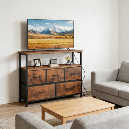 5-Drawer TV Stand with Charging Station for Practical Everyday Home Use in Living Room detail image - detail view 10