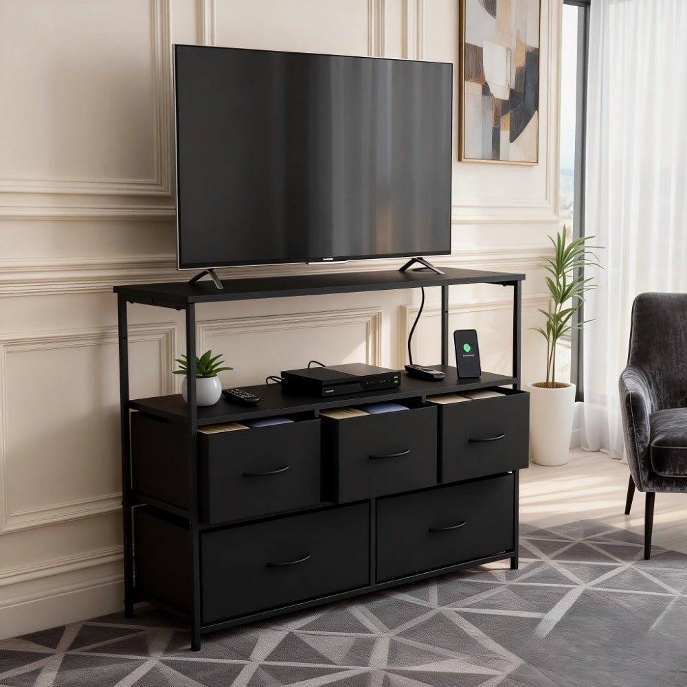 5-Drawer TV Stand with Charging Station for Practical Everyday Home Use in Living Room detail image - detail view 12