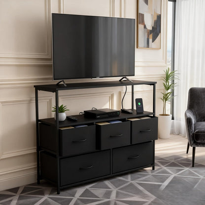 5-Drawer TV Stand with Charging Station for Practical Everyday Home Use in Living Room detail image - detail view 12