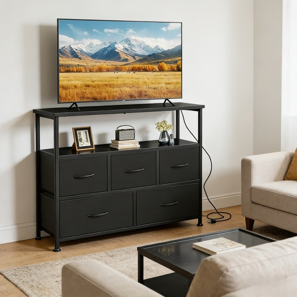 5-Drawer TV Stand with Charging Station for Practical Everyday Home Use in Living Room detail image - detail view 13