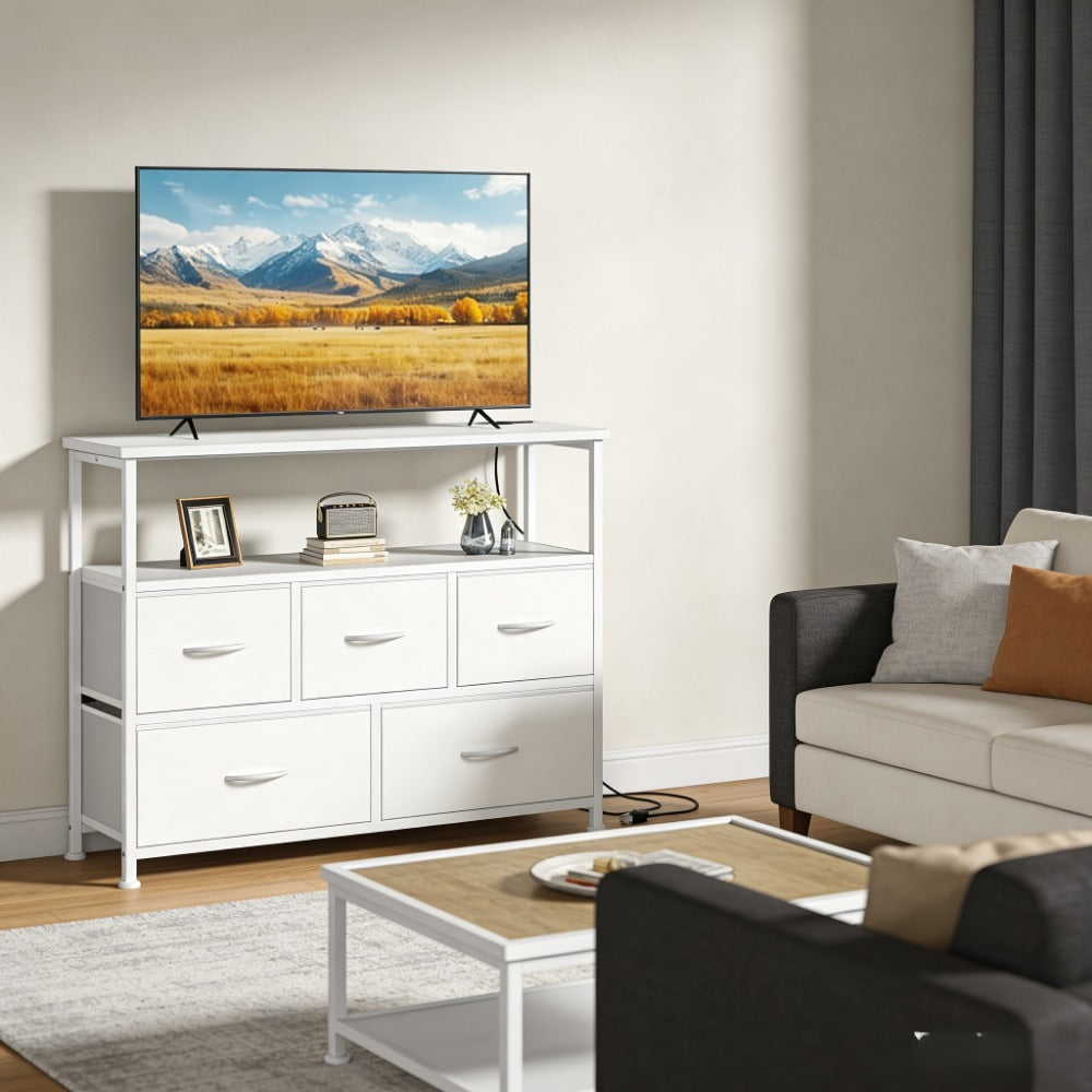 5-Drawer TV Stand with Charging Station for Practical Everyday Home Use in Living Room detail image - detail view 14