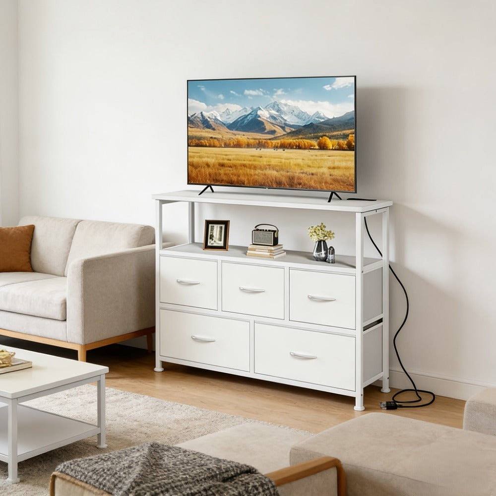 5-Drawer TV Stand with Charging Station for Practical Everyday Home Use in Living Room detail image - detail view 15