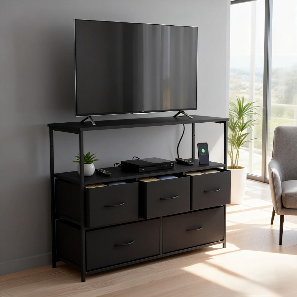 5-Drawer TV Stand with Charging Station for Practical Everyday Home Use in Living Room detail image - detail view 17