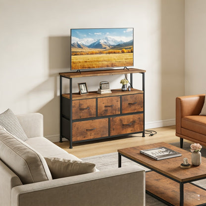 5-Drawer TV Stand with Charging Station for Practical Everyday Home Use in Living Room detail image