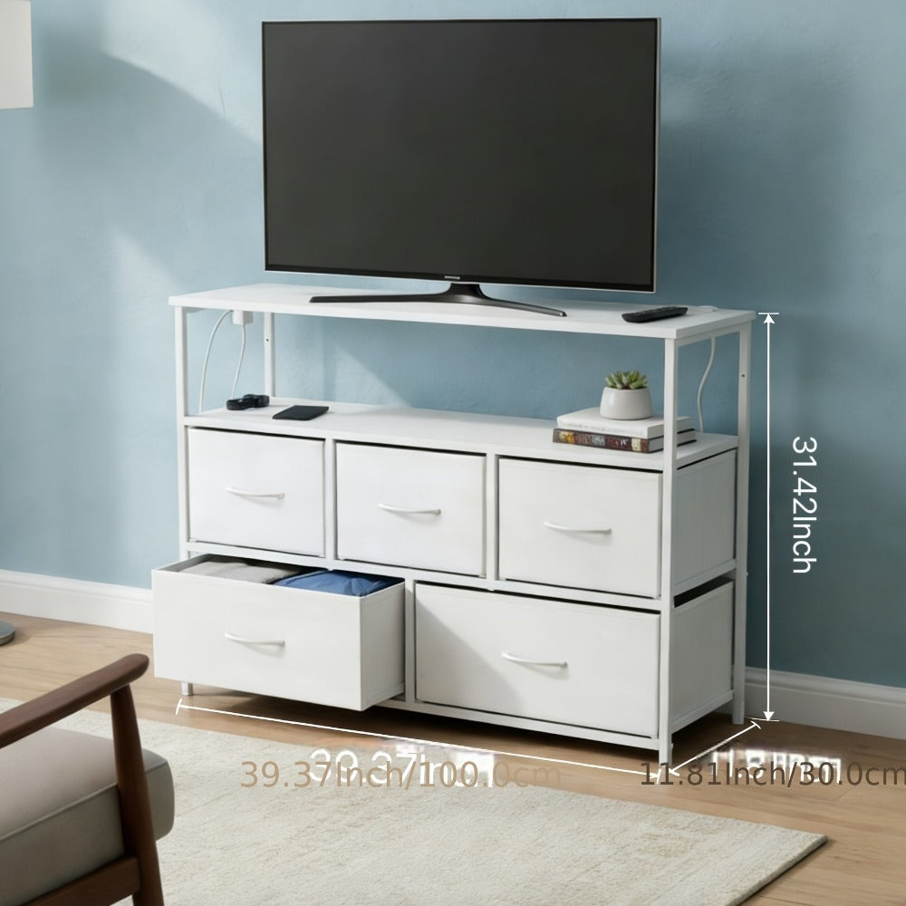 5-Drawer TV Stand with Charging Station for Practical Everyday Home Use in Living Room detail image - detail view 4