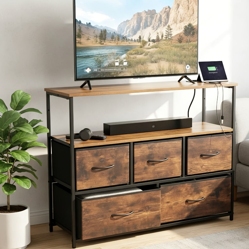 5-Drawer TV Stand with Charging Station for Practical Everyday Home Use in Living Room detail image - detail view 7