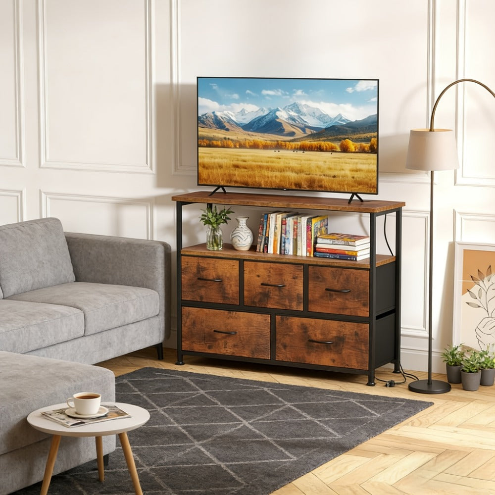 5-Drawer TV Stand with Charging Station for Practical Everyday Home Use in Living Room detail image - detail view 8