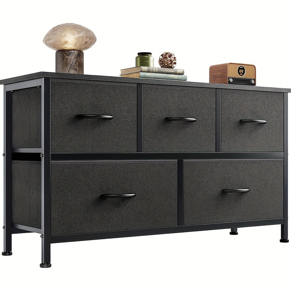 Dresser, Wide 5 Drawer Fabric with Metal Frame & Wooden Top - Lightweight Chest Organizer shown in the main product view