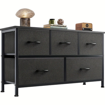 Dresser, Wide 5 Drawer Fabric with Metal Frame & Wooden Top - Lightweight Chest Organizer shown in the main product view