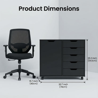 5-Drawer Wood Storage Cabinet with Rolling Wheels and Adjustable Shelves detail image - detail view 3