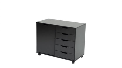 5-Drawer Wood Storage Cabinet with Rolling Wheels and Adjustable Shelves detail image - detail view 8