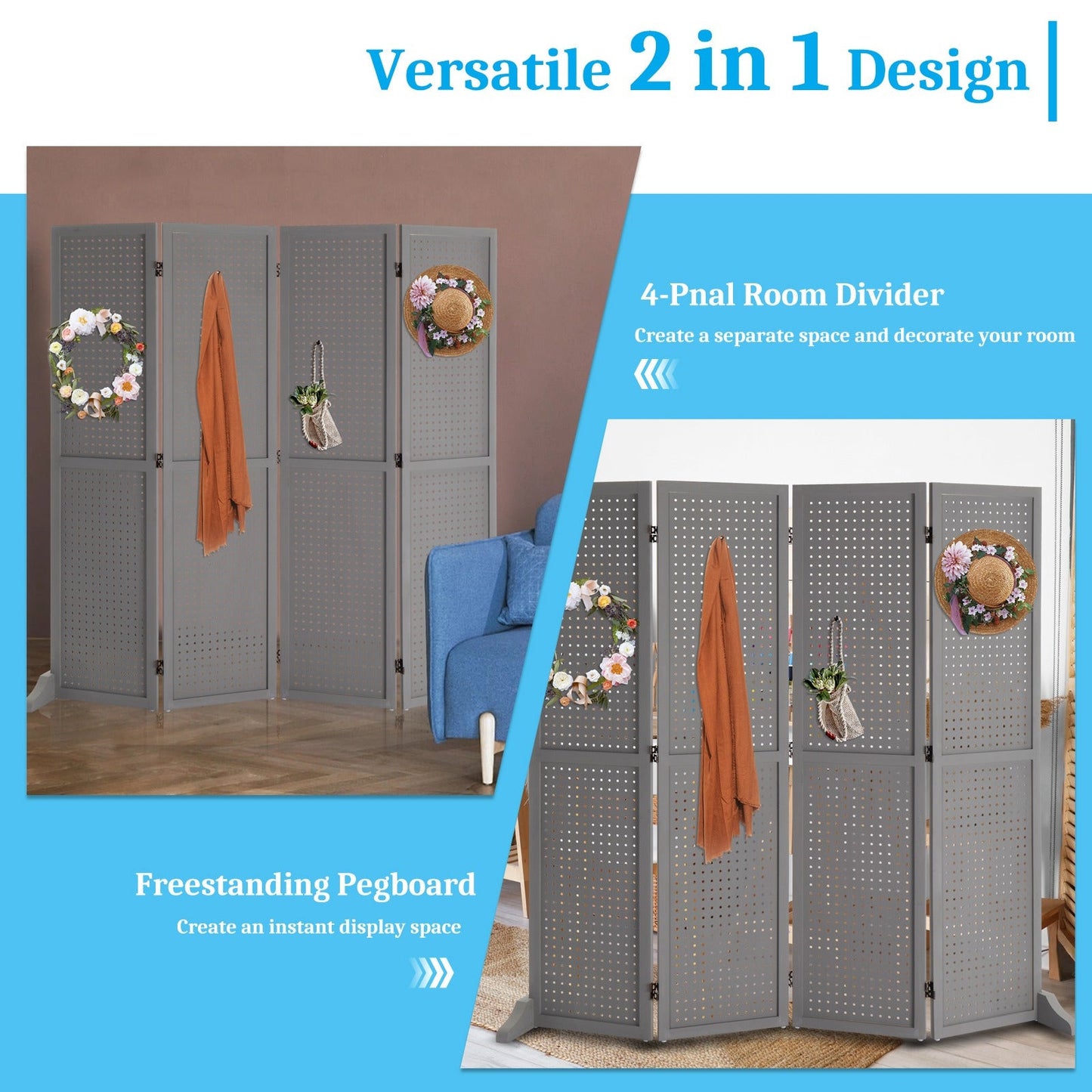 5-Foot Freestanding Room Divider with Added Privacy for Privacy and Space Definition detail image - detail view 26