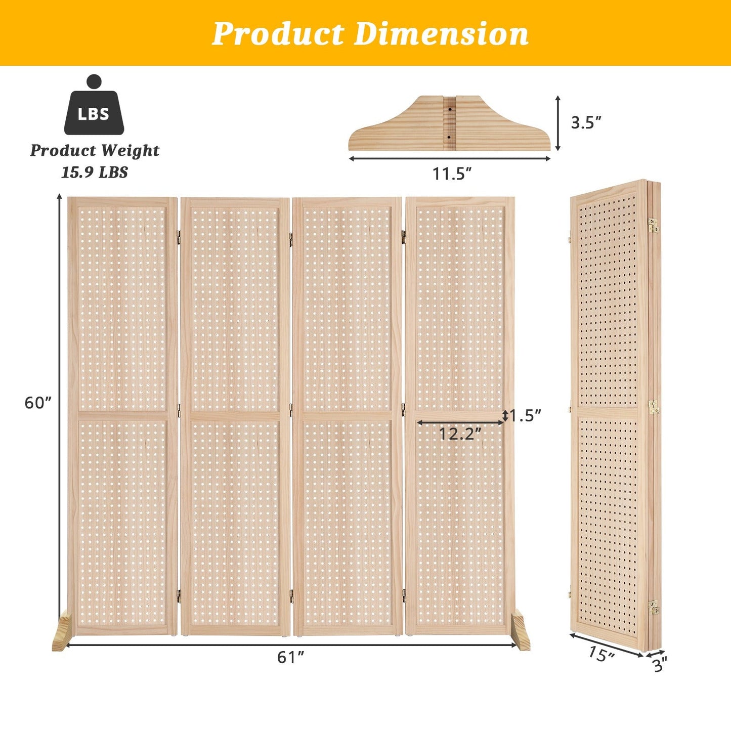 5-Foot Freestanding Room Divider with Added Privacy for Privacy and Space Definition detail image - detail view 29