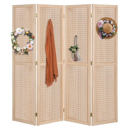 Room Divider, Freestanding Pegboard 5FT Wood Folding Privacy Screen Space Separator shown in the main product view