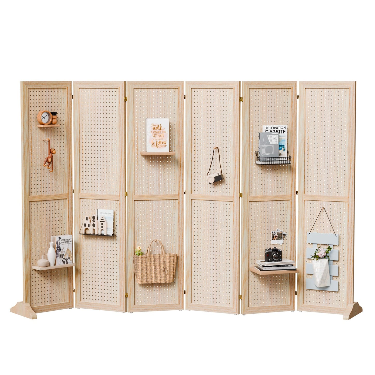 Room Divider shown in the Natural, 6 Panel with Base option