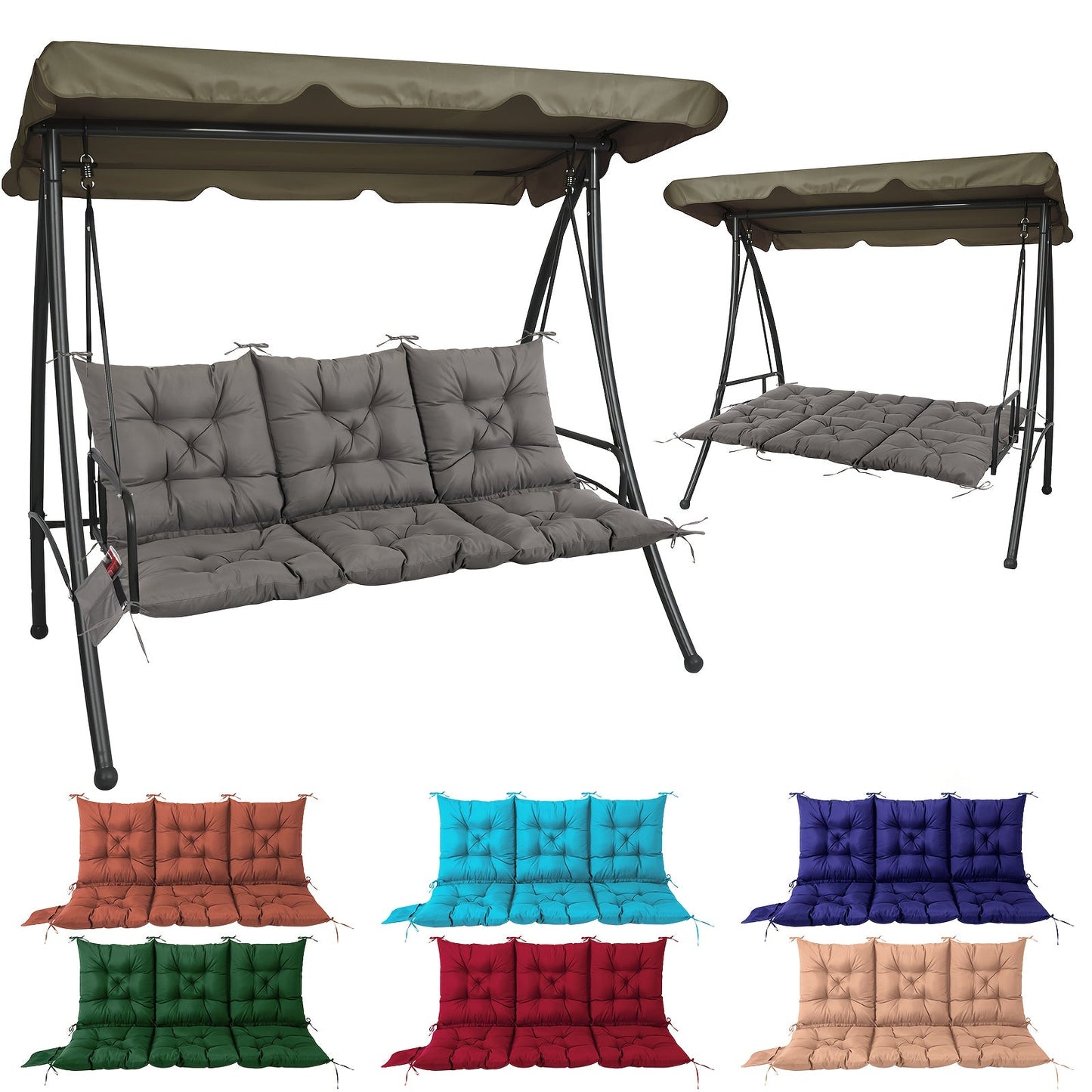 Outdoor Swing Cushion shown in the Upgraded Gray option