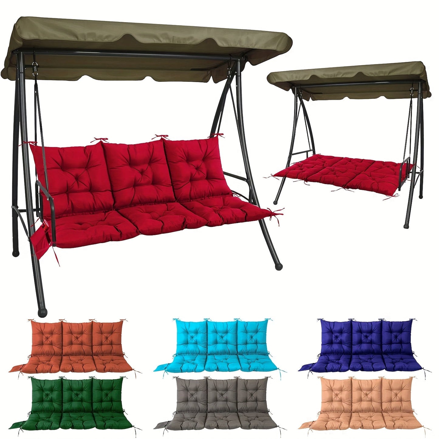 Outdoor Swing Cushion shown in the Upgraded wine red option