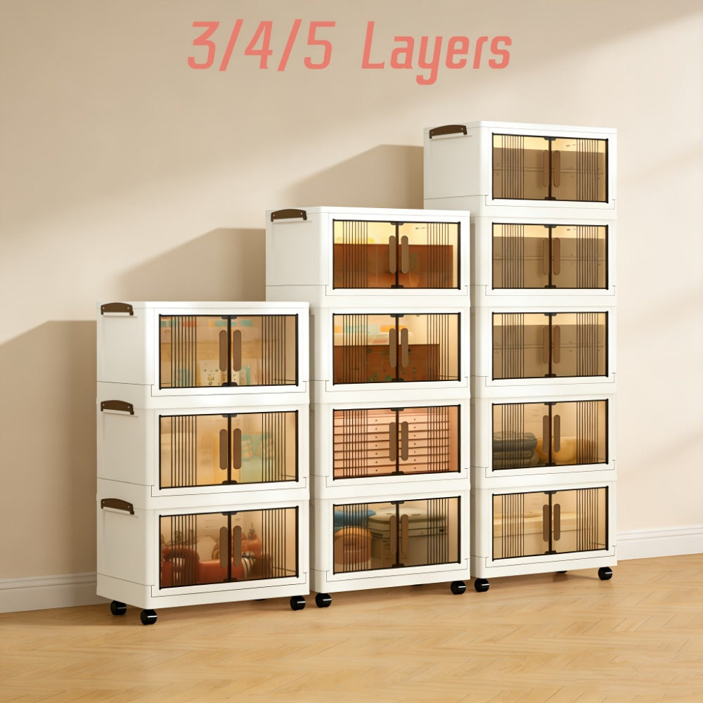 5-Layer Foldable Bathroom Storage Cabinet with Rolling Wheels and Stackable Design detail image