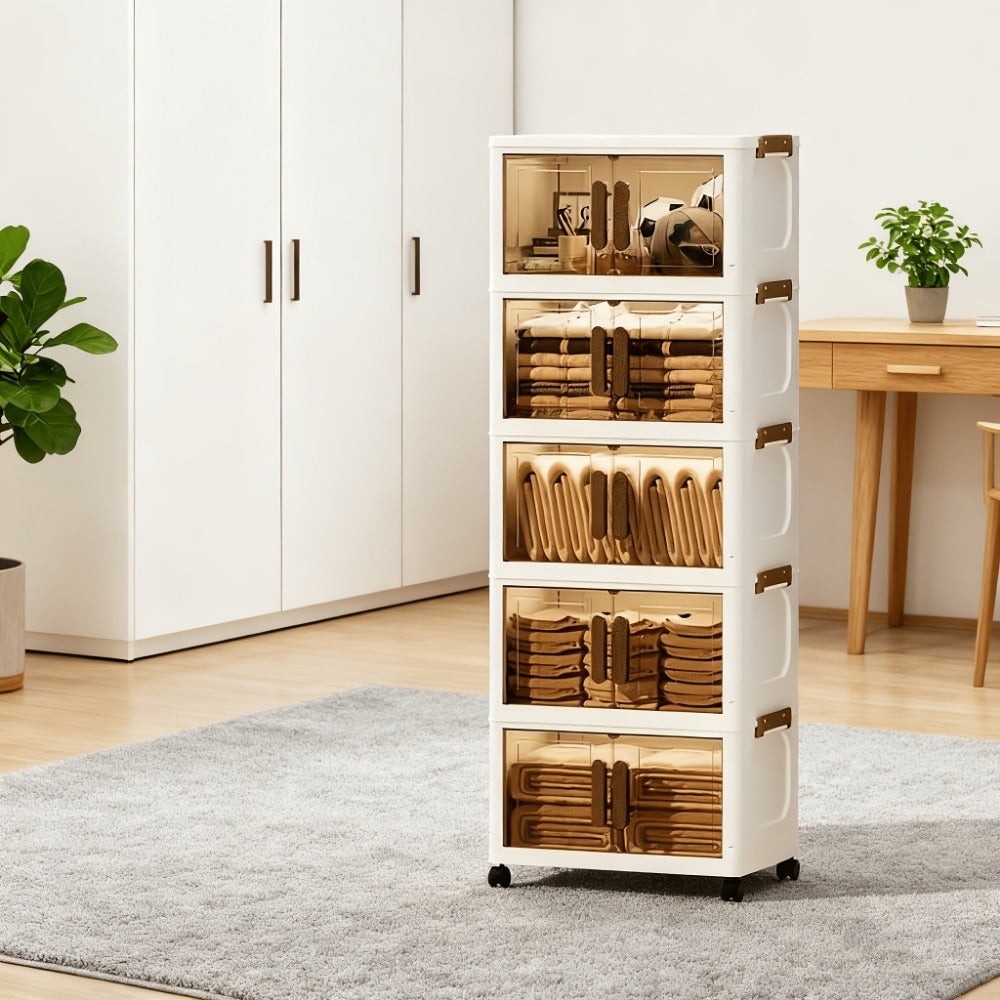 5-Layer Foldable Bathroom Storage Cabinet with Rolling Wheels and Stackable Design detail image - detail view 6