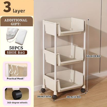 Shoe Rack shown in the 3-Layer + 50pcs shoe bag option