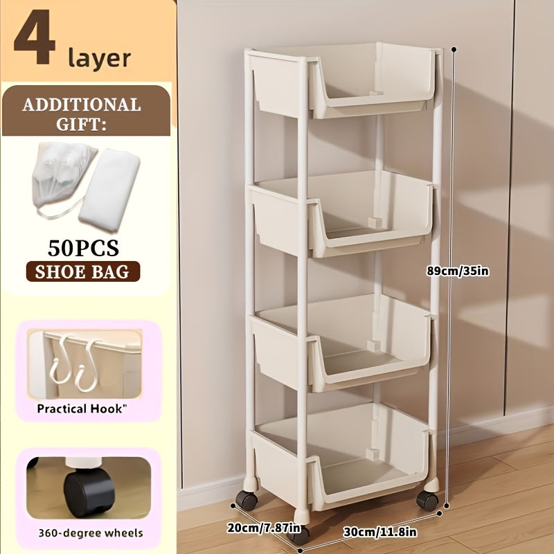 Shoe Rack shown in the 4-Layer + 50pcs shoe bag option