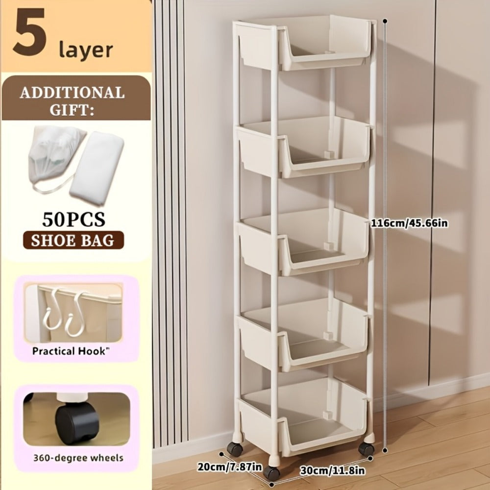 5-Layer Shoe Rack with Rolling Wheels for Organized Everyday Storage detail image - detail view 3