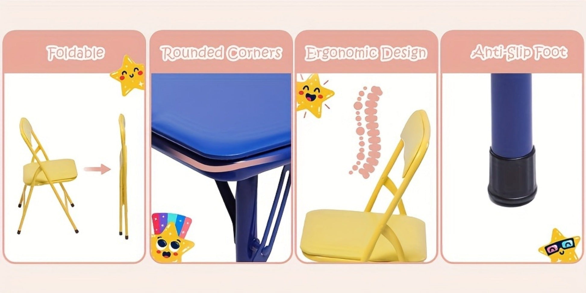 5-Piece Foldable Kids Table And Chair Set with Multiple Color Options for Kids' Room detail image - detail view 11
