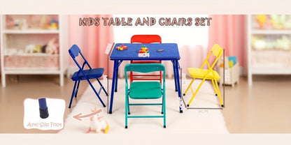 5-Piece Foldable Kids Table And Chair Set with Multiple Color Options for Kids' Room detail image - detail view 12