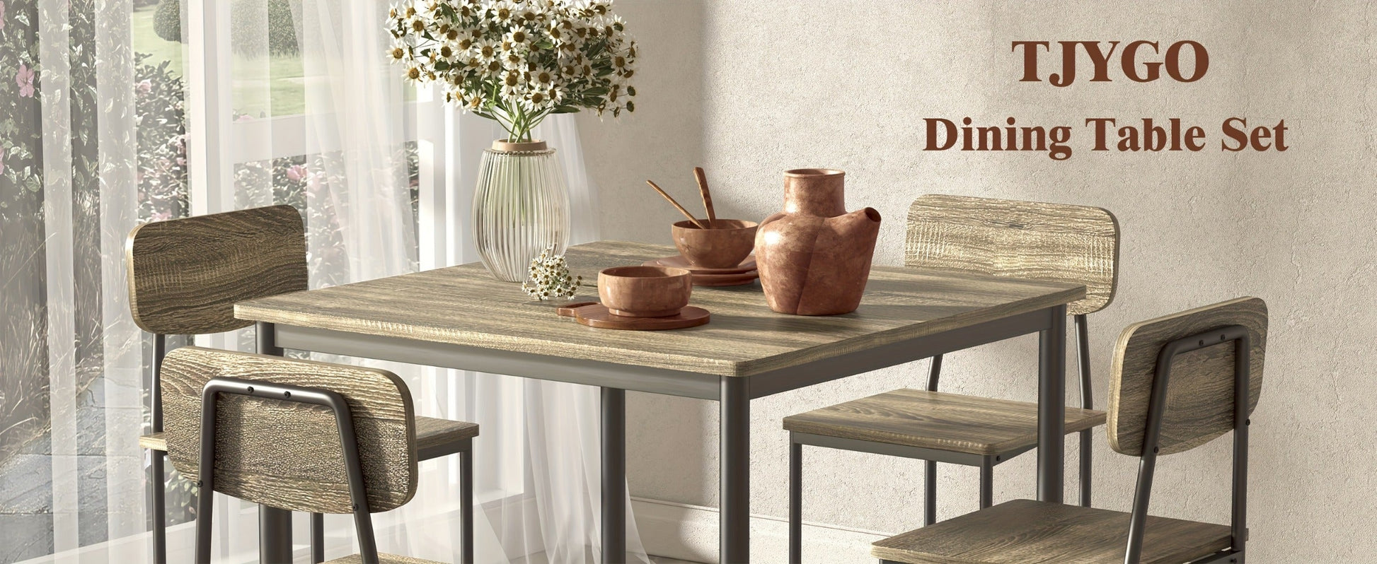 5-Piece Rectangular Dining Table Set for Kitchen and Home Office detail image - detail view 12
