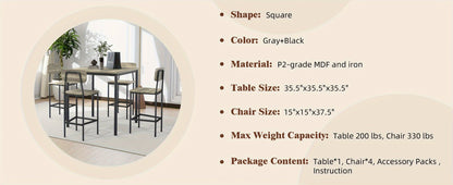 5-Piece Rectangular Dining Table Set for Kitchen and Home Office detail image - detail view 15