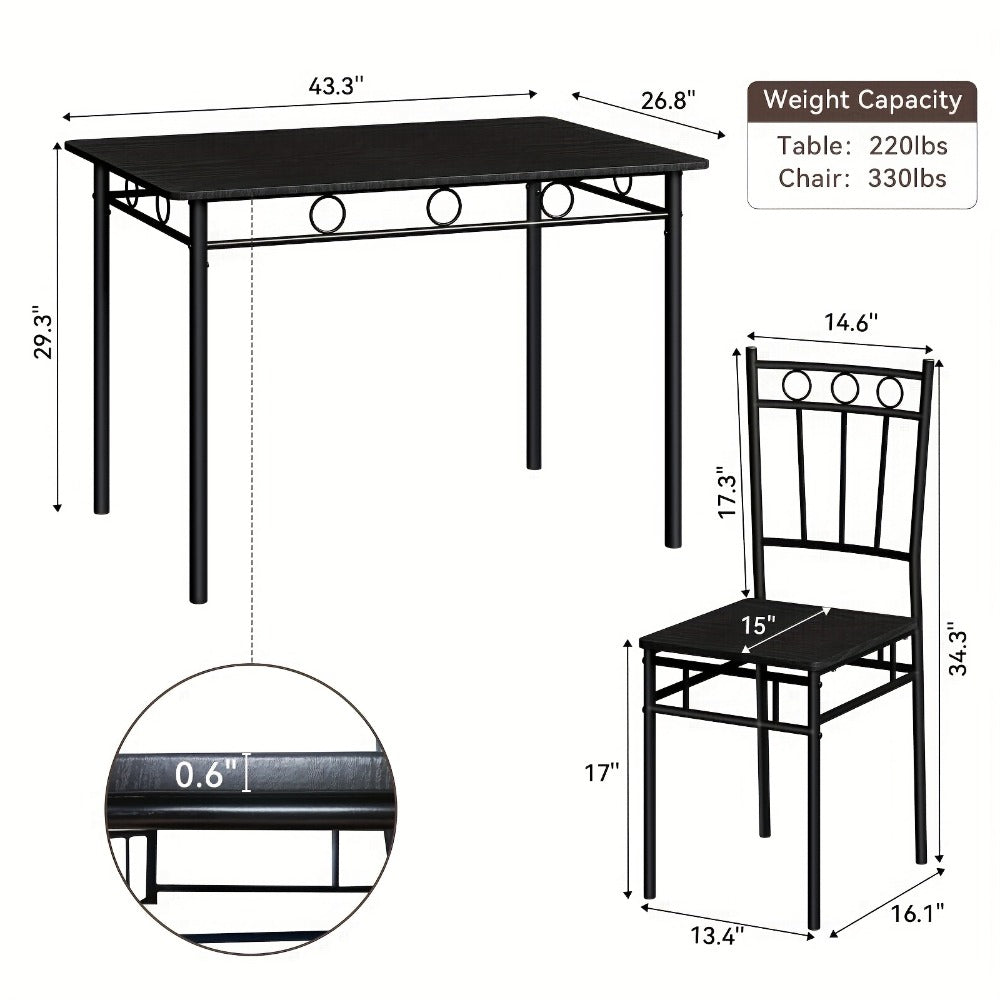 5-Piece Rectangular Dining Table Set with Solid Wood Construction for Kitchen detail image - detail view 3