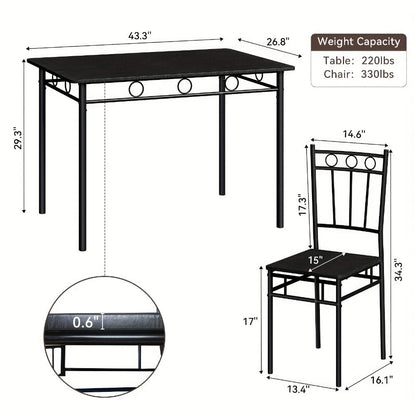 5-Piece Rectangular Dining Table Set with Solid Wood Construction for Kitchen detail image - detail view 3