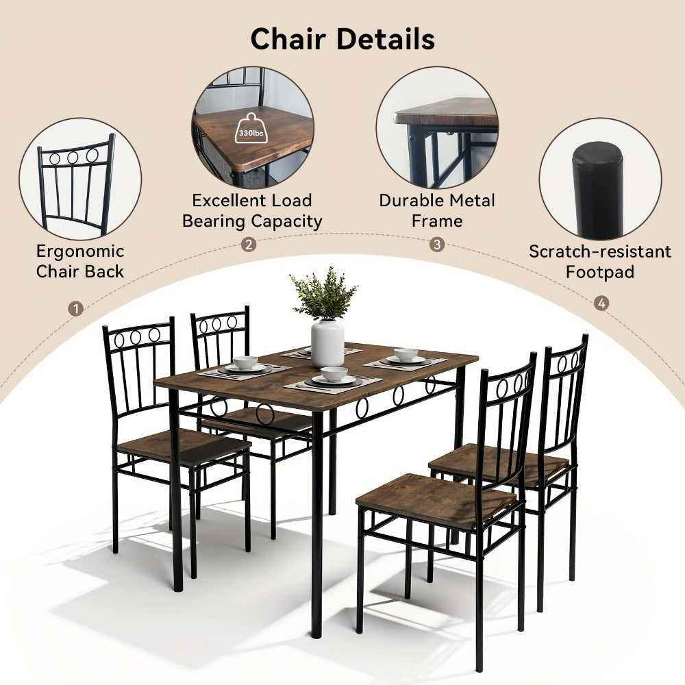 5-Piece Rectangular Dining Table Set with Solid Wood Construction for Kitchen detail image - detail view 5