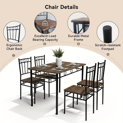 5-Piece Rectangular Dining Table Set with Solid Wood Construction for Kitchen detail image - detail view 5