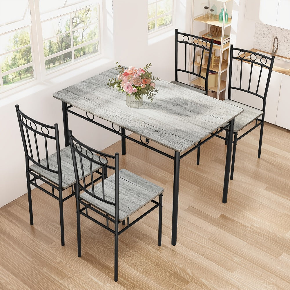 Dining Table Set, 5-Piece Rectangular with 4 Slat-Back Chairs, Solid Wood Kitchen Dining shown in the main product view