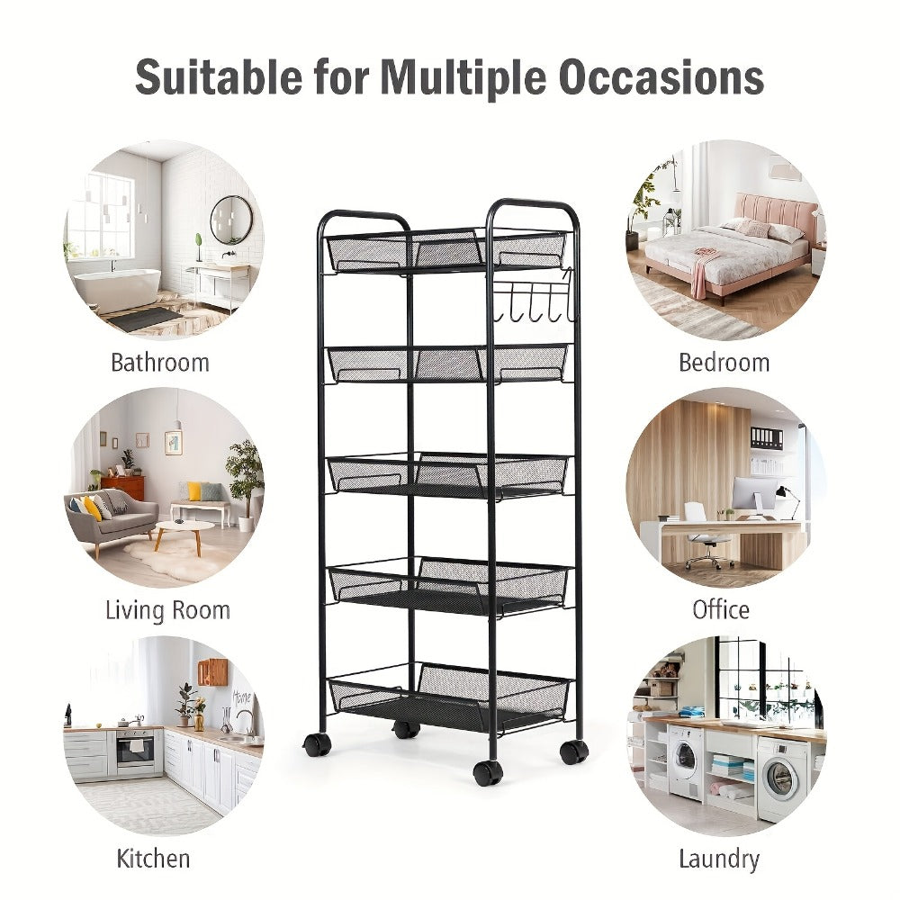 5-Tier 360° Rotating Storage Cart with 360° Swivel for Bathroom detail image - detail view 12