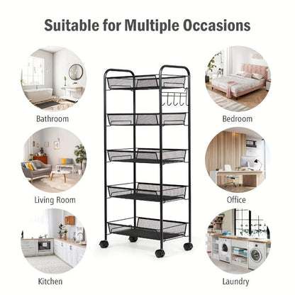 5-Tier 360° Rotating Storage Cart with 360° Swivel for Bathroom detail image - detail view 12