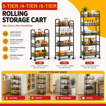 5-Tier 360° Rotating Storage Cart with 360° Swivel for Bathroom detail image