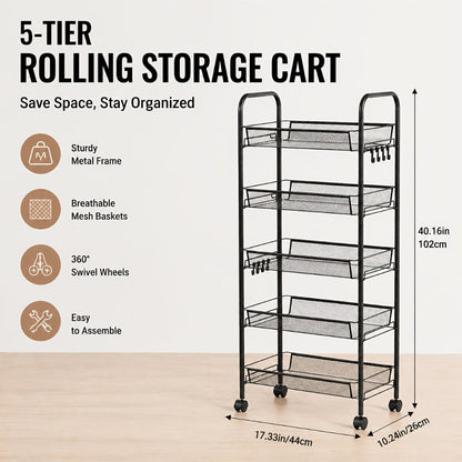 5-Tier 360° Rotating Storage Cart with 360° Swivel for Bathroom detail image - detail view 7