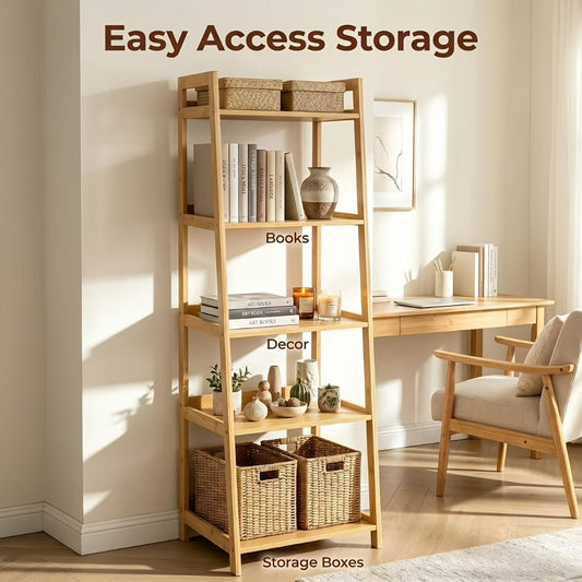 Bookshelves and Bookcases, 5 Tier Ladder Bookshelf Industrial Wood Open Bookcase - Modern shown in the main product view